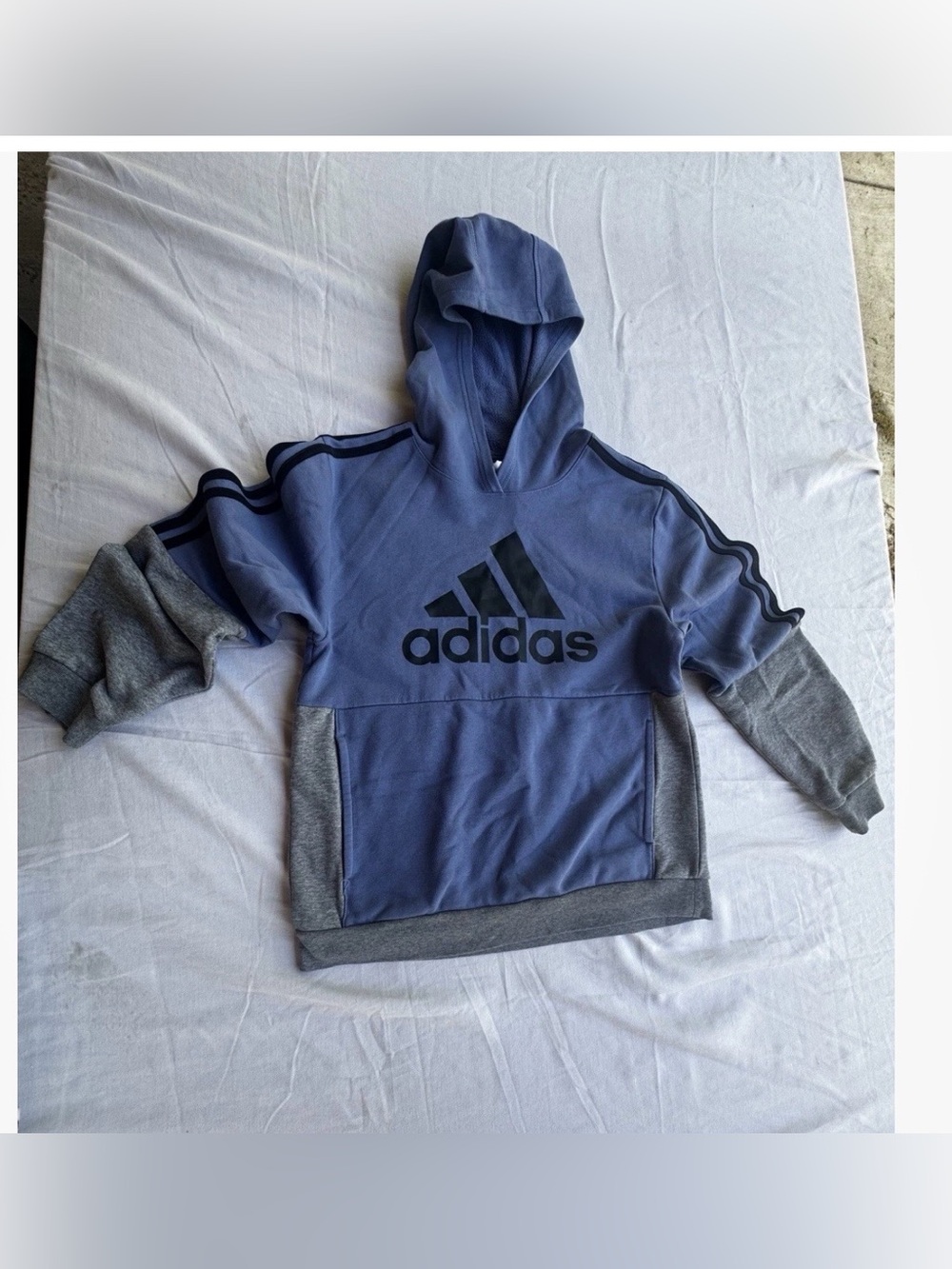 adidas Kids Blue and Gray Hooded Pullover Puffer